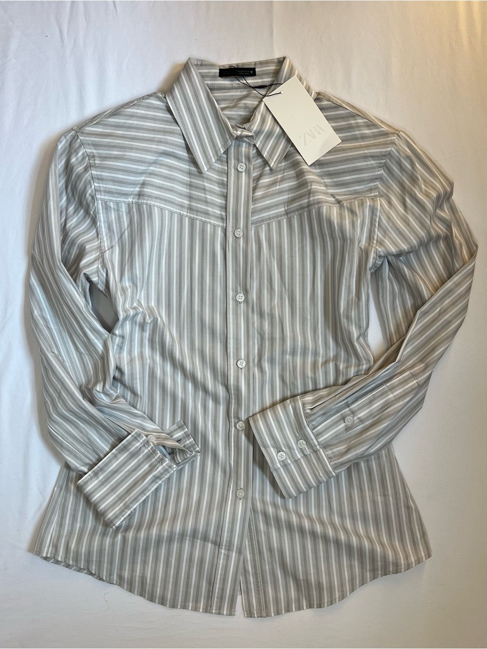 Zara Striped Poplin Shirt with Shoulder Pads